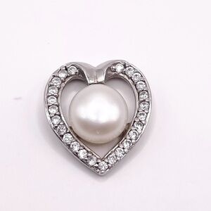 925 Sterling Silver Heart Pendant with CZ, real Pearl